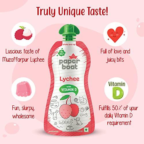 Paper Boat Paper Boat Lychee Juice, Litchi Jelly Drink Enriched with Vitamin D, No Added Preservatives and Colours (Pack of 9, 150ml each), Pink