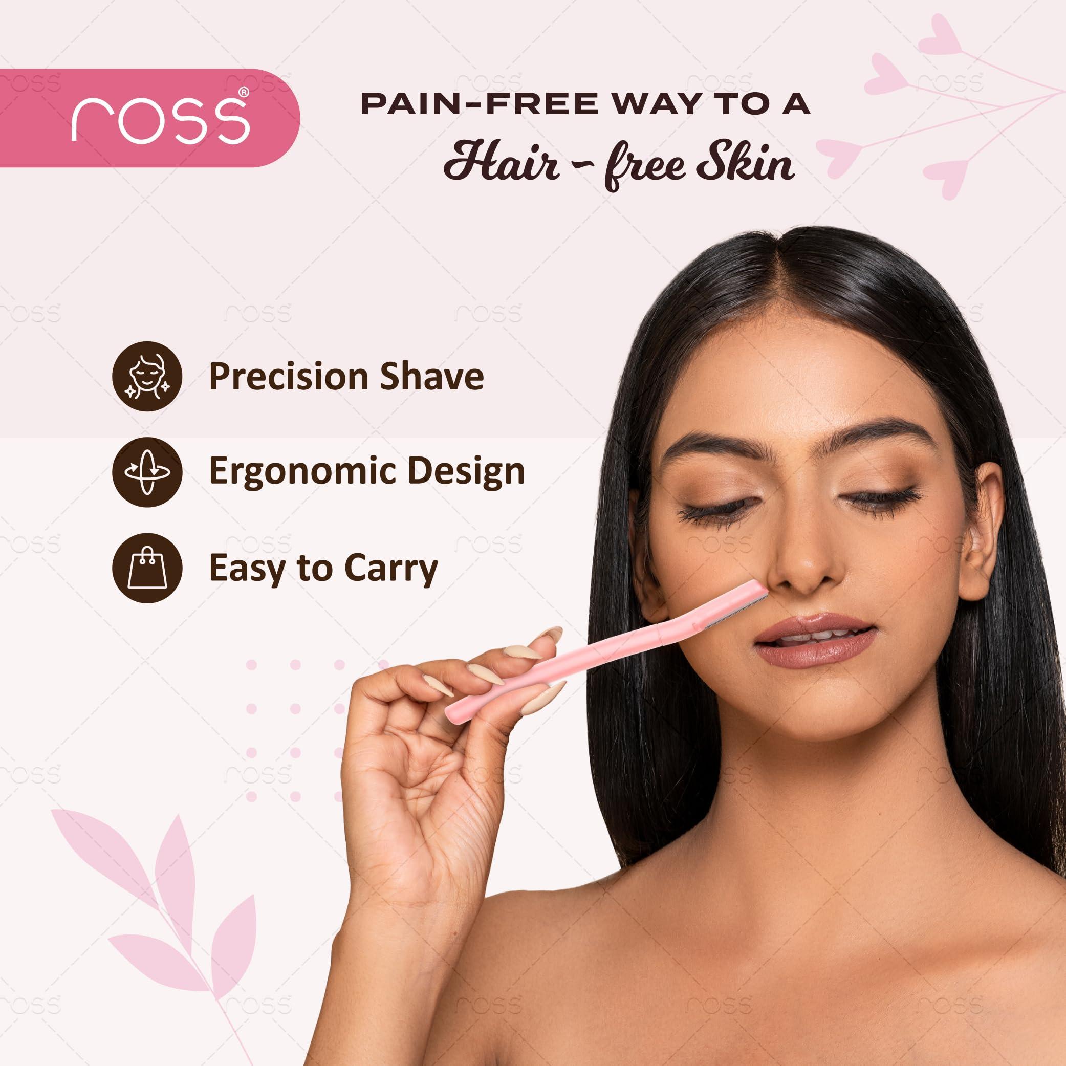 Ross Ross Facial Razor for Women | SEALED PACK | Instant & Pain Free Hair Removal | Eyebrows, Upper Lip, Forehead, Peach Fuzz, Chin, Sideburns(Packof3)