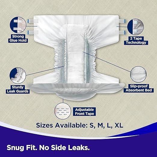 Generic Friends Easy Adult Diapers Tape Style - 10 Count/Pack with odour lock and Anti-Bacterial Absorbent Core- Waist Size 30-56 Inch ; 76-142cm (PACK- 4, MEDIUM 40 Count)