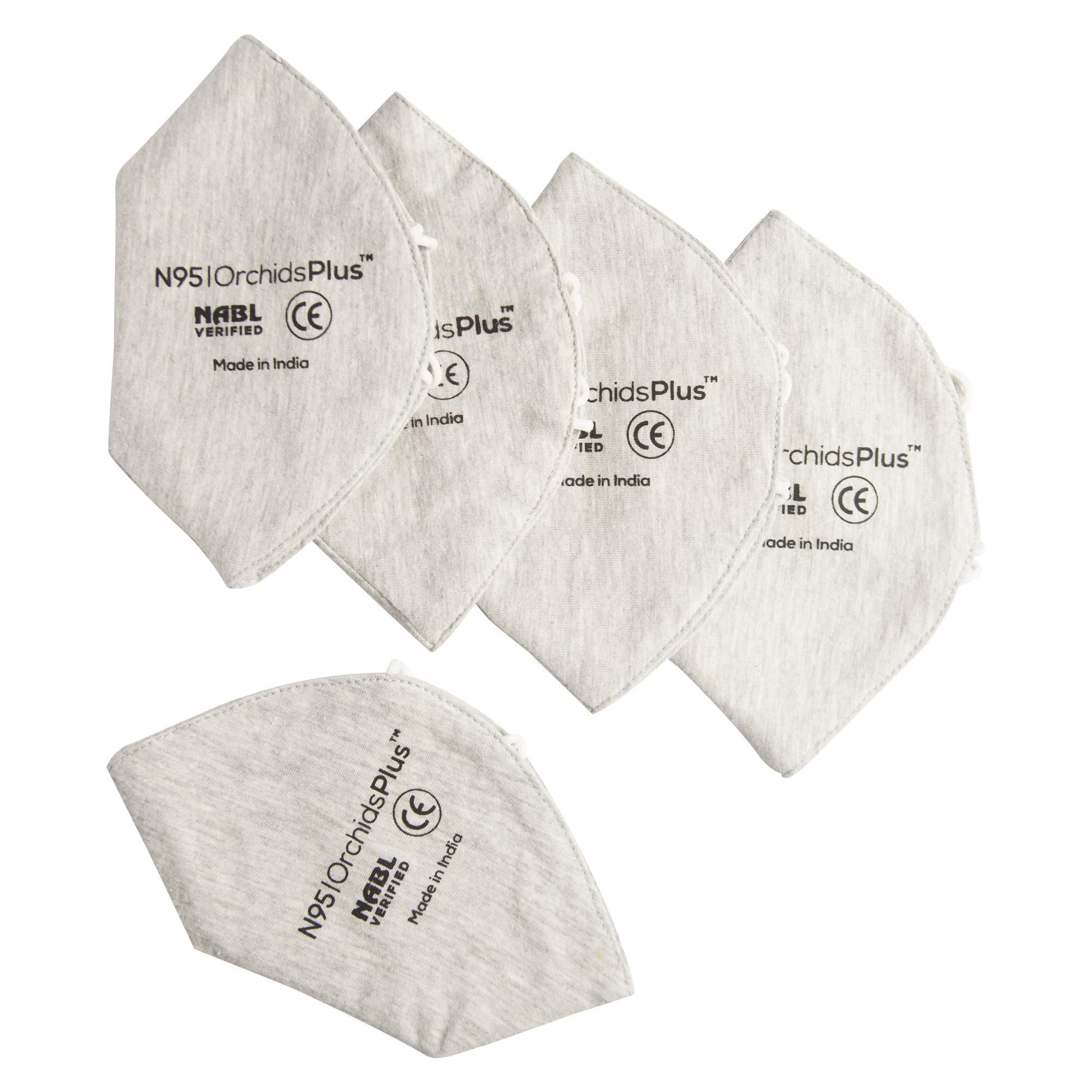 OrchidsPlus OrchidsPlus N-95 Face Mask | 3 Layer (2 Layer 100% Cotton, 1 Layer Melt Blown Filter) | Reusable | High Filtration Efficiency (Pack of 10, Grey)