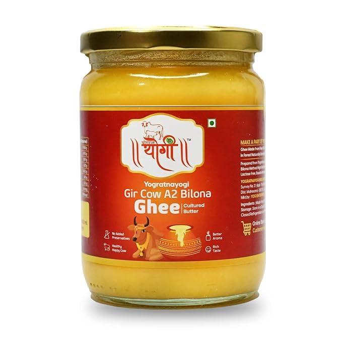 YOGRATNAYOGI YOGRATNAYOGI Organic A2 Gir Cow Ghee, Pure Bilona Method Ghee, Hand Churned Grassfed Traditional Method Immunity Booster Natural and Healthy Lab Certified (500ml)