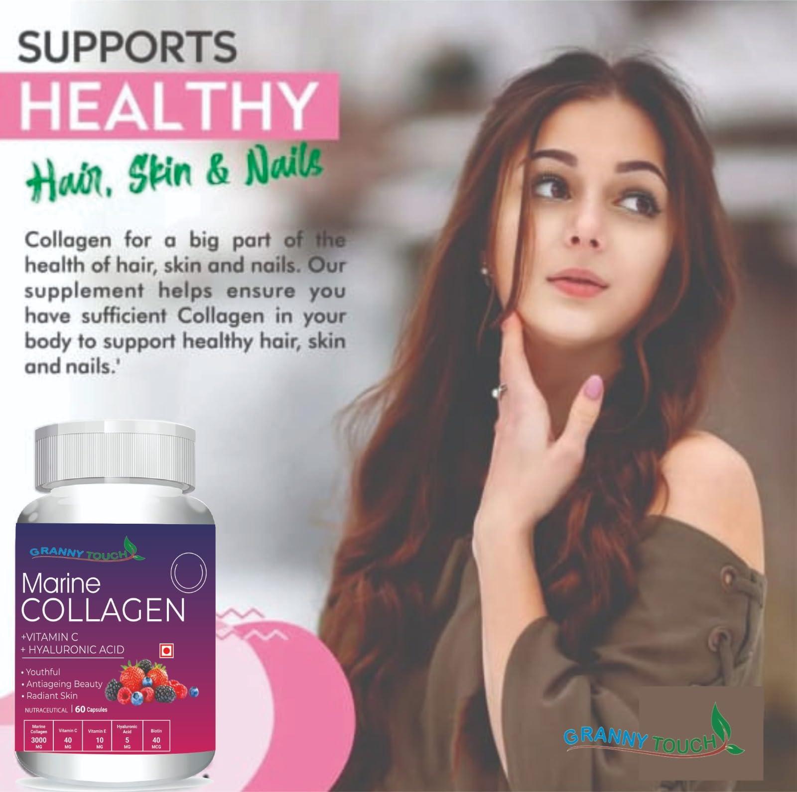 GRANNY TOUCH GRANNY TOUCH Marine Collagen 3000mg Give Natural Glow, even tone, tighten skin Pack Of 1 (60 CAPSULES)