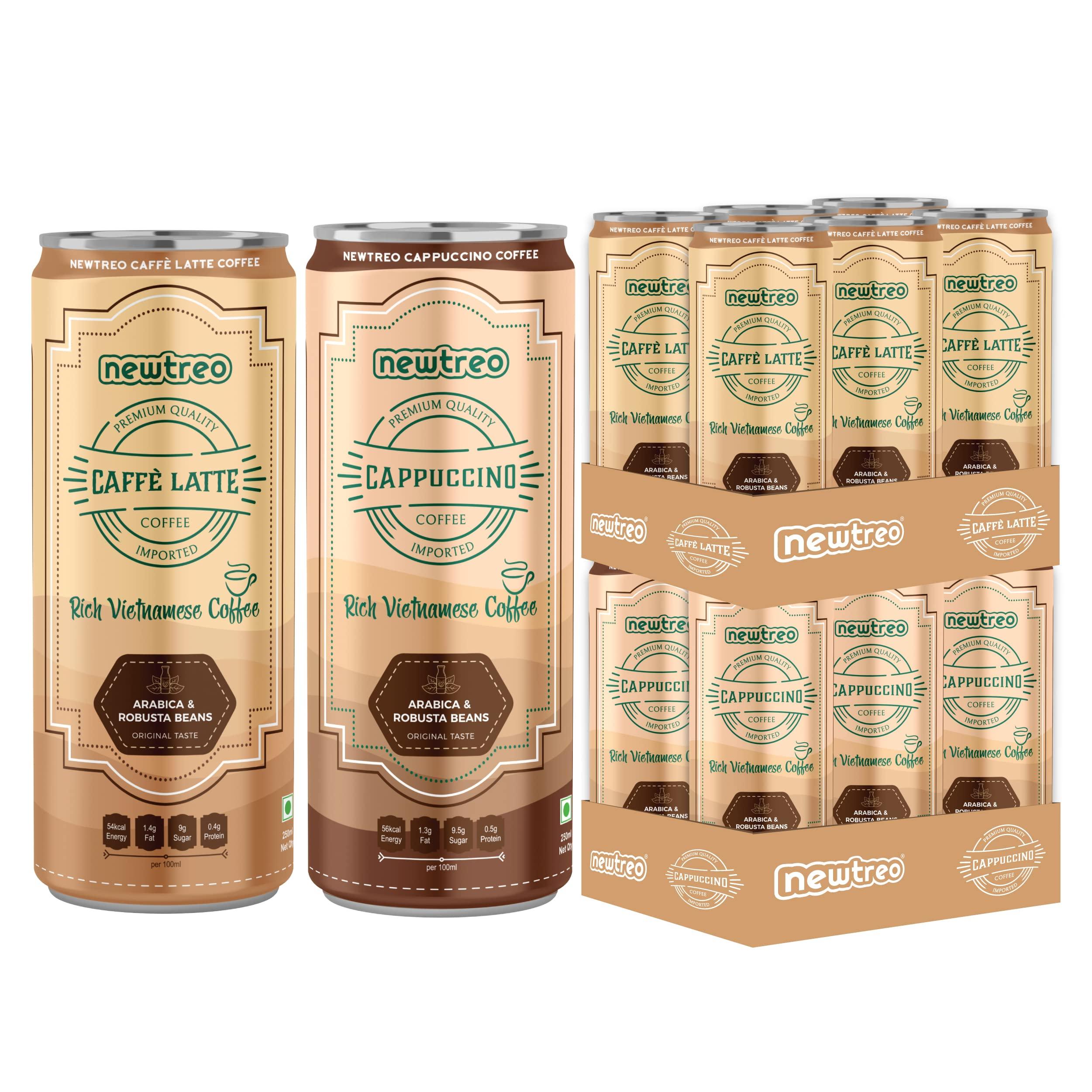 Newtreo Newtreo Vietnamese Coffee | 6 x Caffè Latte & 6 x Cappuccino Coffee Combo I Arabica & Robusta Beans | Premium Coffee Drink | Imported from Vietnam | 12 x 250ml cans