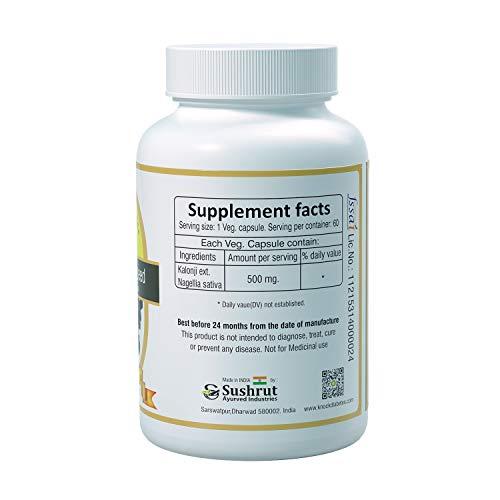 Sushrut Ayurved Industries Sushrut Ayurved Industries - Kalonji Black Seed Extracts (500mg X 60 Veg Capsules) - Dietary Herbal Supplement (Pack of 2)