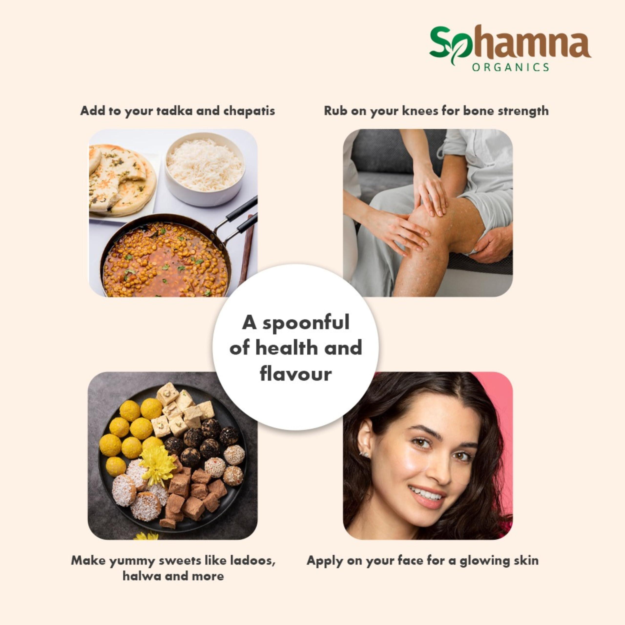 Sohamna Organics Traditional Vedic Ghee Premium A2 Gir Cow Cultured Ghee from Sohamna Organics | Vedic Bilona Two Way Hand Churned | Indian Gir Cow Ghee, Pure A2 Ghee, Natural & Healthy, Non-GMO (1 litre)