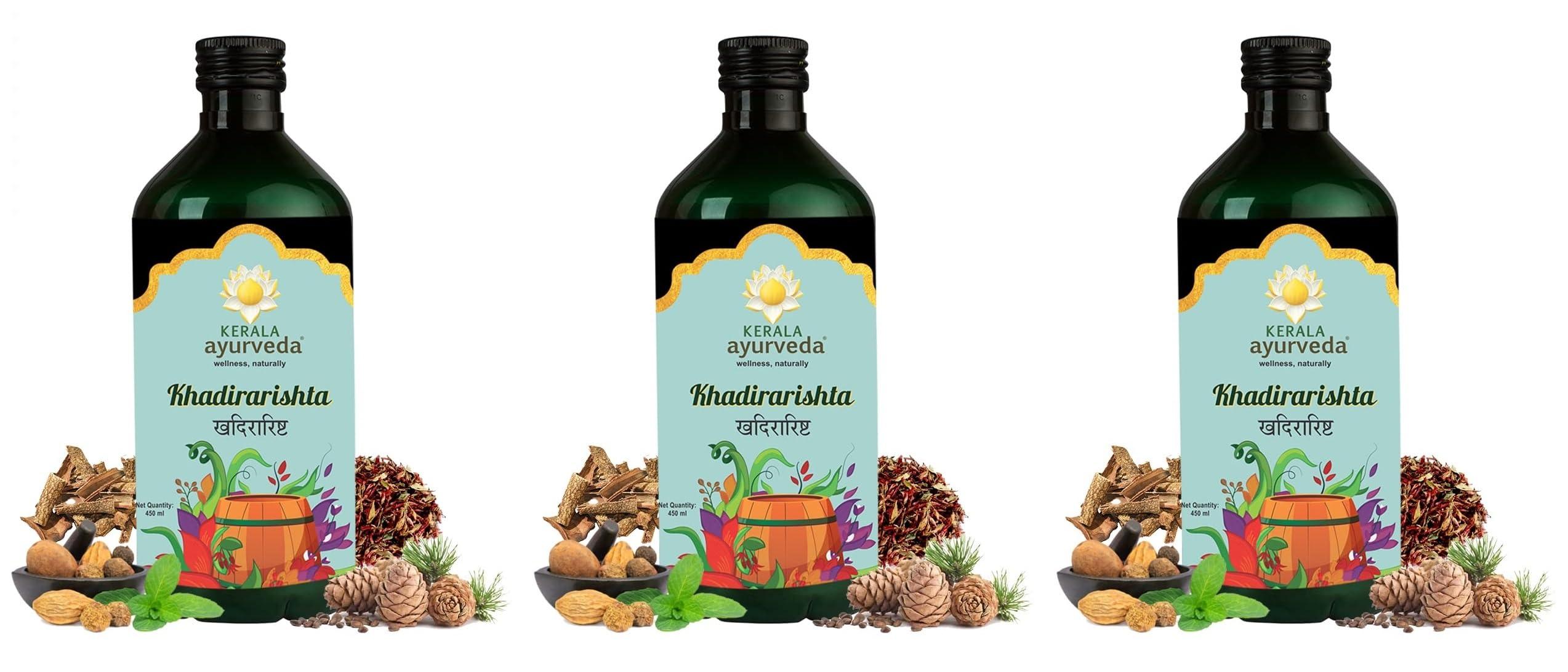 KERALA ayurveda Kerala Ayurveda Khadirarishta 450ml | Herbal Blood Purifier | For Acne Relief | Tonic For Sensitive Skin | For Pimple Free Skin | Blood Purifier for Glowing x Pack of 3