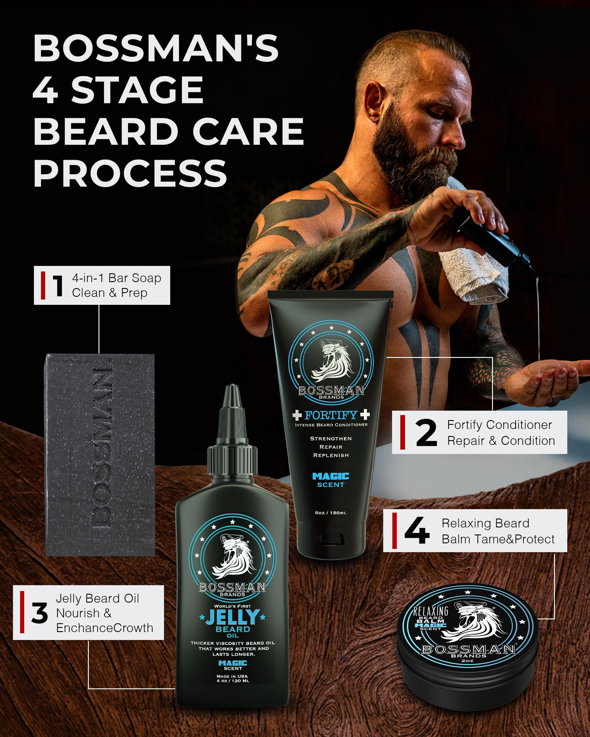 Bossman Magic : Bossman JELLY Beard Oil - World\'s First Jelly Beard Oil, Bonds to Beard Hair Better than Conventional Oils, 3-in-1 Moisturizing, Taming and Strengthening 4oz (Magic Scent)
