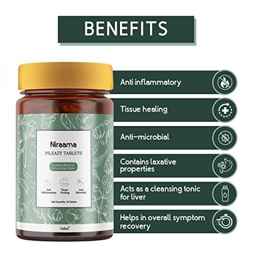 IMBUE IMBUE Niraama Pileazy Tablets I Ayurvedic Tablet For Piles Care I Anti Inflammatory | Acts as cleansing tonic for liver | Paraben & Cruelty Free - 30 Tablets