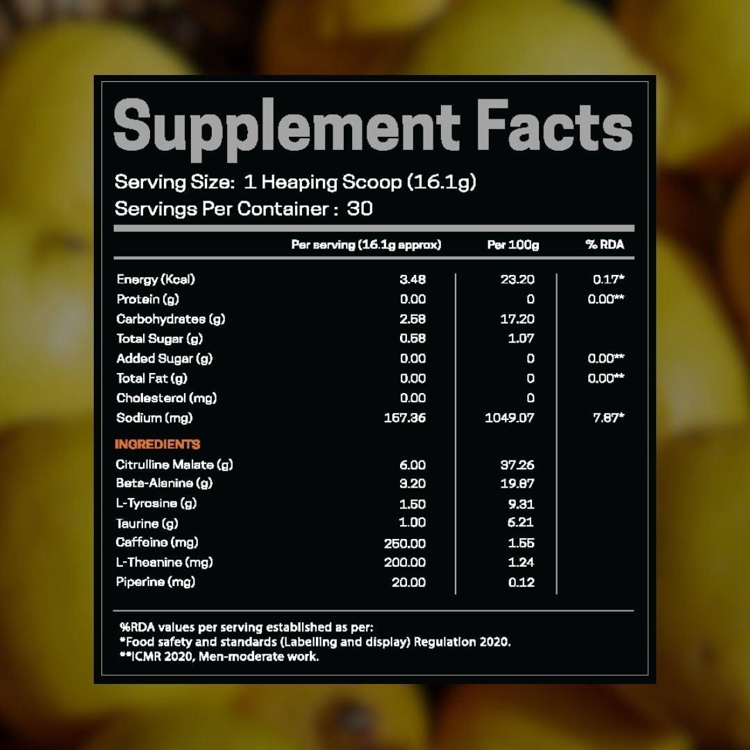 Fuelled Fuelled DRIVN Pre-Workout (483 g, 30 Servings) 3.2 g Beta Alanine 250 mg Caffeine, 6 g Citrulline Malate/Improve Exercise Performance, Focus, Strength and Endurance (Masala Lemonade)