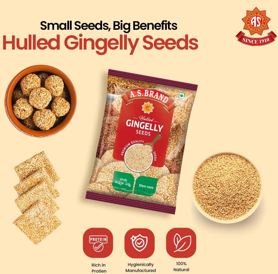 A.S. BRAND A.S. BRAND Hulled Gingelly Seeds 1 Kg (500 Gms X 2 Pieces)|Rich Taste & Aroma|A1 Grade Gingelly Seeds|White Sesame Seeds|Nuvvu Pappu|Safed Til|Ellu|Ell|Teel|Til