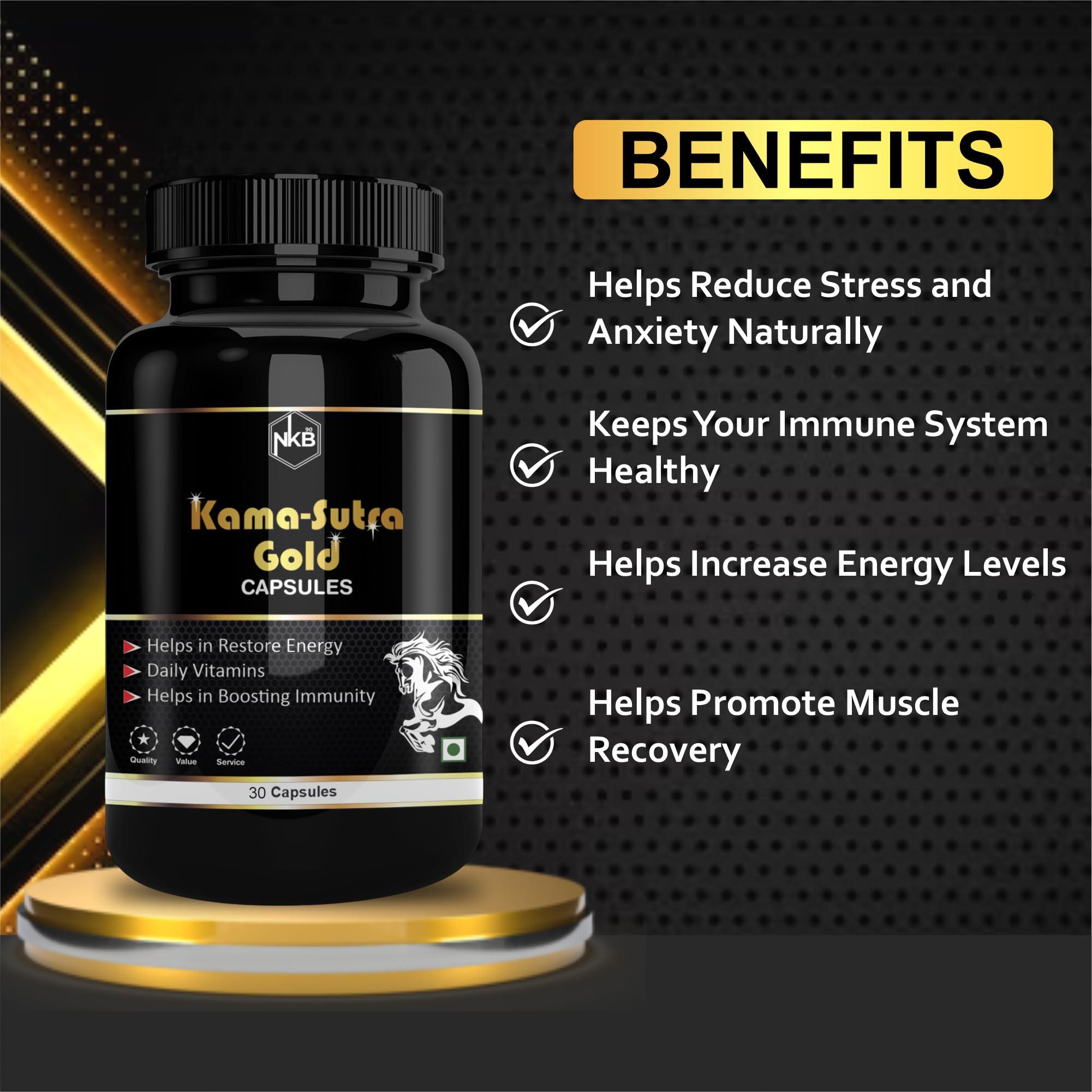 NavaFresh Basics Kama-Sutra Extra Gold Ayurvedic Herbal Supplement For Stamina, Enhanced Performance & Power For Men (30 Capsules)