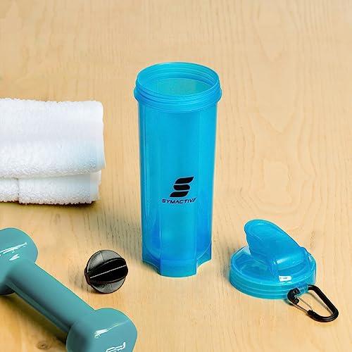 Amazon Brand - Symactive Amazon Brand - Symactive Leakproof Unbreakable Gym Protein Shaker Bottle with Rounded Bottom, Blender Ball & Hook, BPA-Free (Color: Blue, 700 ml),Plastic