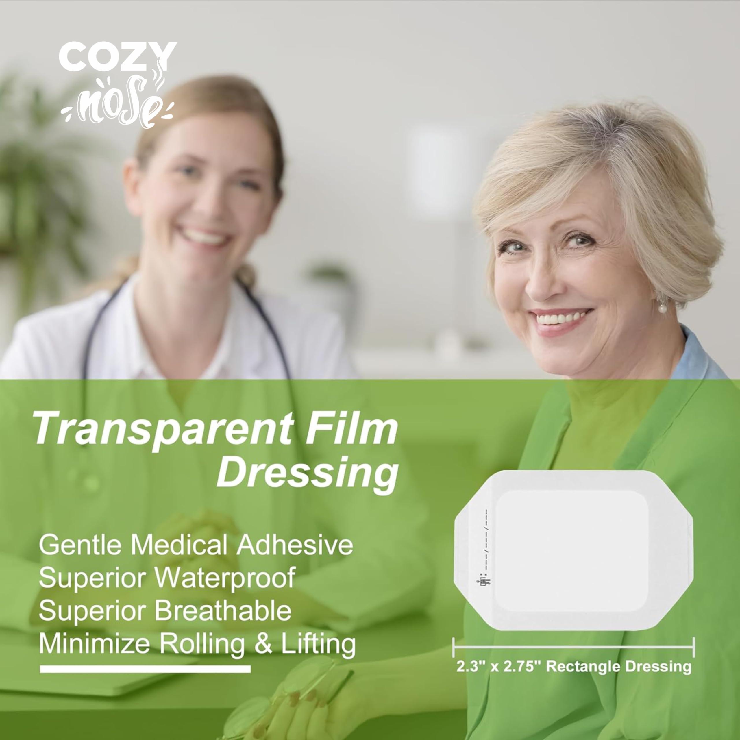 COZY nose COZY nose - Transparent Film Dressing 5 Packs, Waterproof Wound Cover Bandage, Post Surgical Shower or Tattoo Aftercare Bandage, IV Shield, Adhesive Patches (2.3\" x 2.75\")