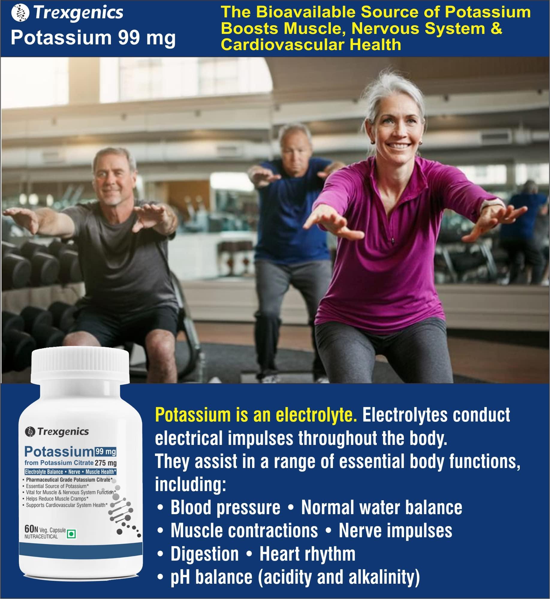 Trexgenics Trexgenics POTASSIUM CITRATE (K 99) 310 mg Electrolyte Balance, Nerve & Muscle Health VEGAN & NON-GMO (60 Vcaps) (Pack of 3)
