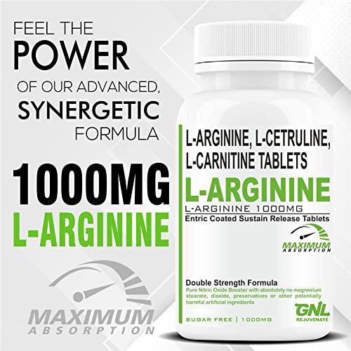 GNL GNL L Arginine 1000mg Nitric Oxide Supplement with l carnitine, L Citrulline, D-Aspartic acid & Cranberry Powder Extract | Essential Amino Acids| Powerful NO Booster - 60 Veg No Sugar Tablet