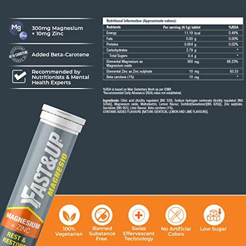 FAST&UP Fast&Up Magnesio - Restful Sleep Supplement - Magnesium & Zinc for Stress Management & Promoting Deep Sleep (60 Effervescent Tablets, Lime & Lemon Flavor)
