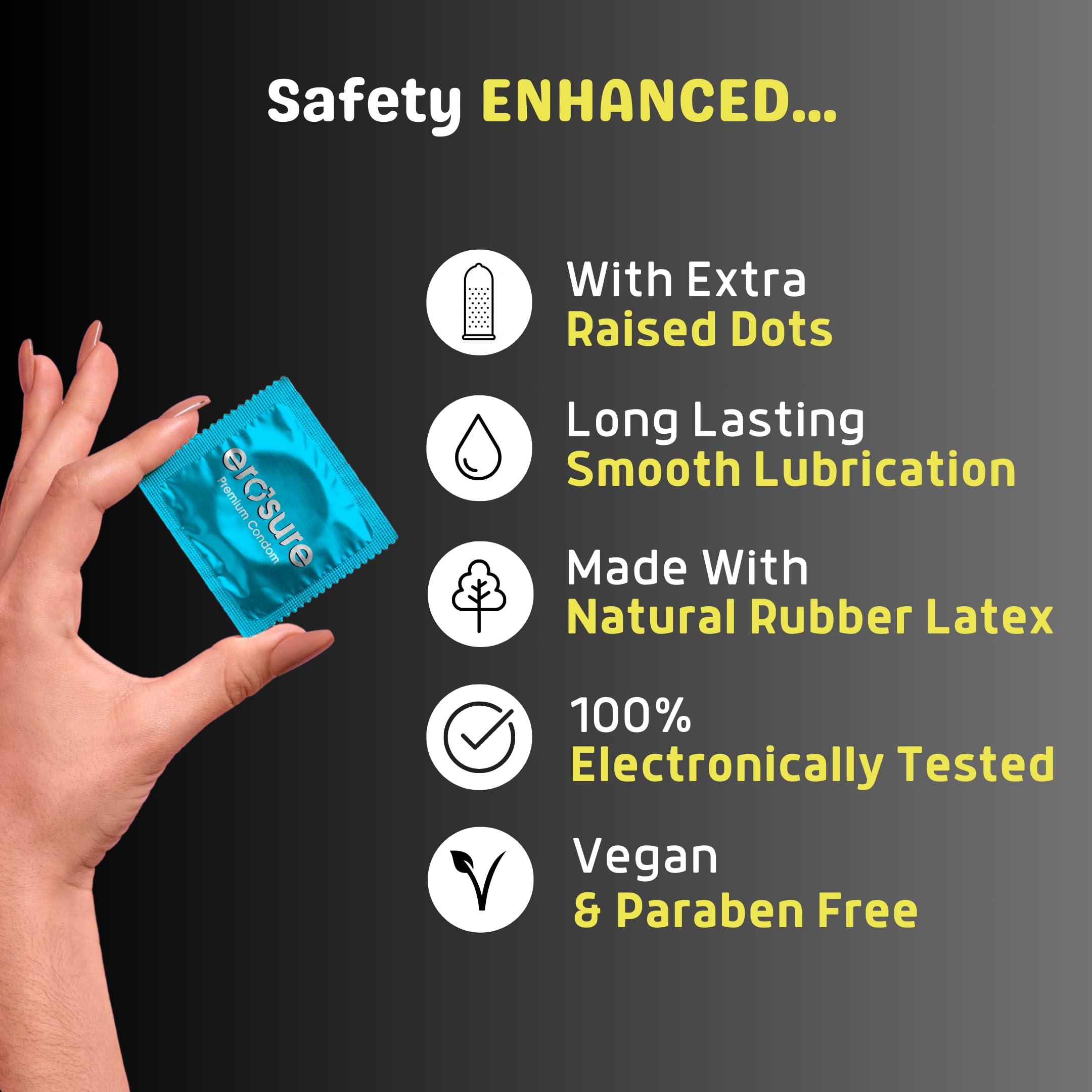 EROSURE Erosure Extra Dotted Condoms 30 Units | Chocolate Flavor | Vegan-Friendly Lubricated Premium Latex With Disposable Bags (Chocolate)