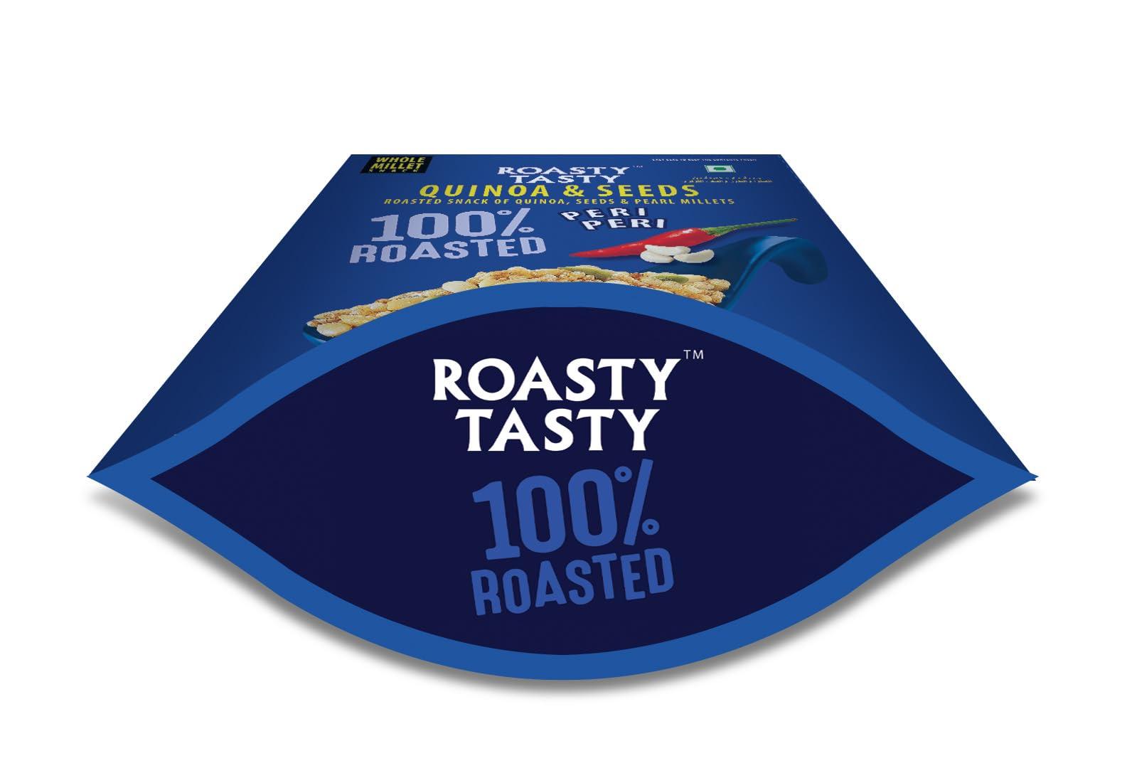 Roasty Tasty Roasty Tasty Quinoa & Seeds Peri Peri | Healthy Snacks | Roasted White Quinoa Puffs, Bajra & Seeds Mix | Rich in Protein for Adults & Kids | No Cholesterol, No Transfat | Diet Mixture | Peri Peri Masala | Gluten Free | Roasted Namkeen | 300g