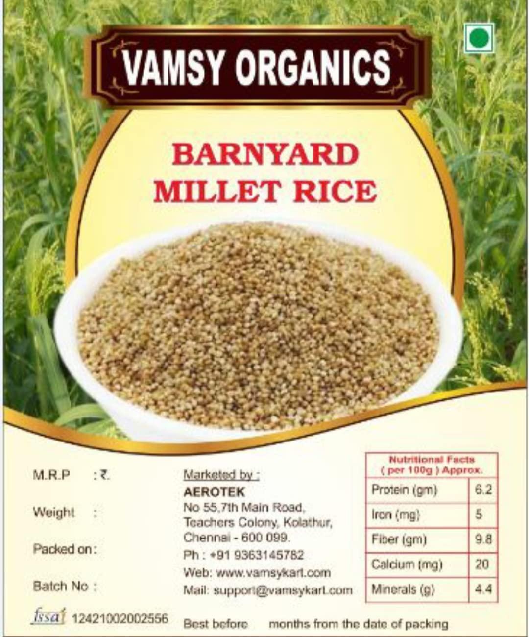 VAMSY ORGANICS VAMSY ORGANICS Barnyard Millet Natural Grains, 3 KG(Khira / Swank / Kuthiraivally / Udalu / Kodisama / siridhanya) | Native Low GI Millet Rice | High Protein & 100% more fibre than rice