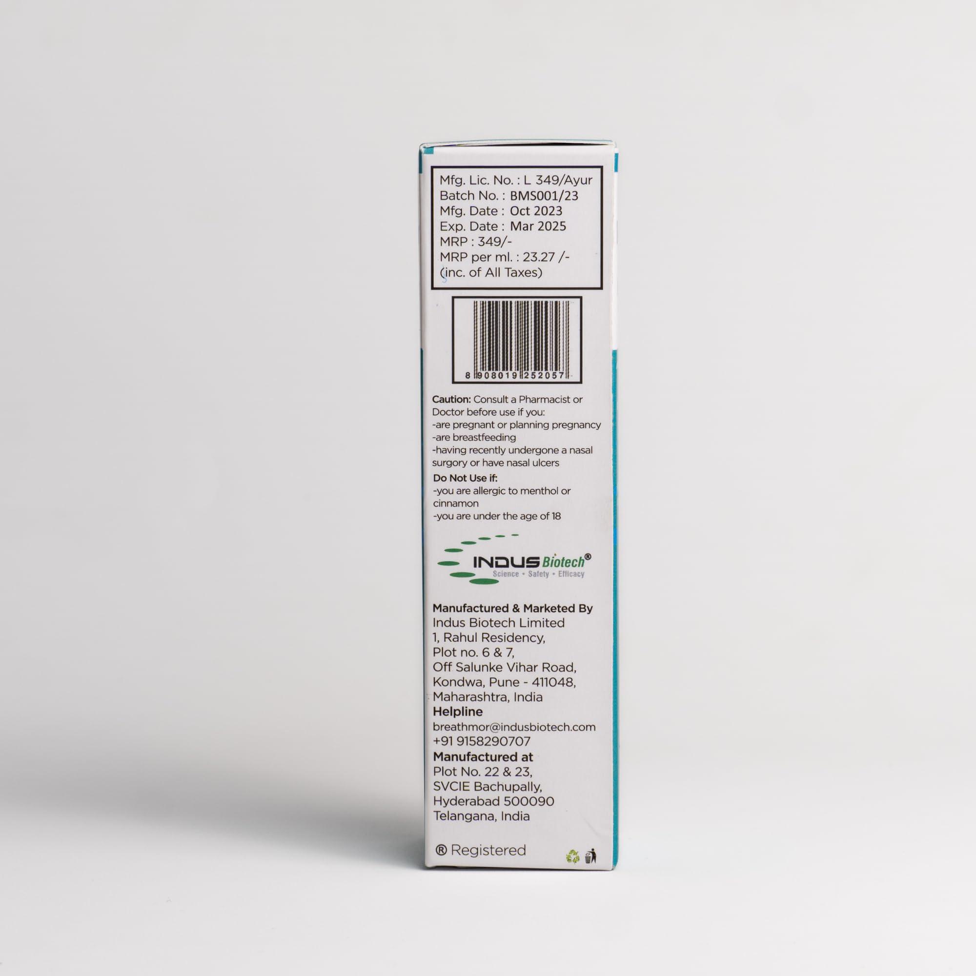 BreathMor BreathMor (15ml) - Nasal spray for Allergy | Clinically Backed | Ayurvedic| Cinnamon Bark Extract | Non-Drowsy | Relieves Sneezing, Itchy Nose, Runny Nose, Itchy Eyes, and Nasal Congestion