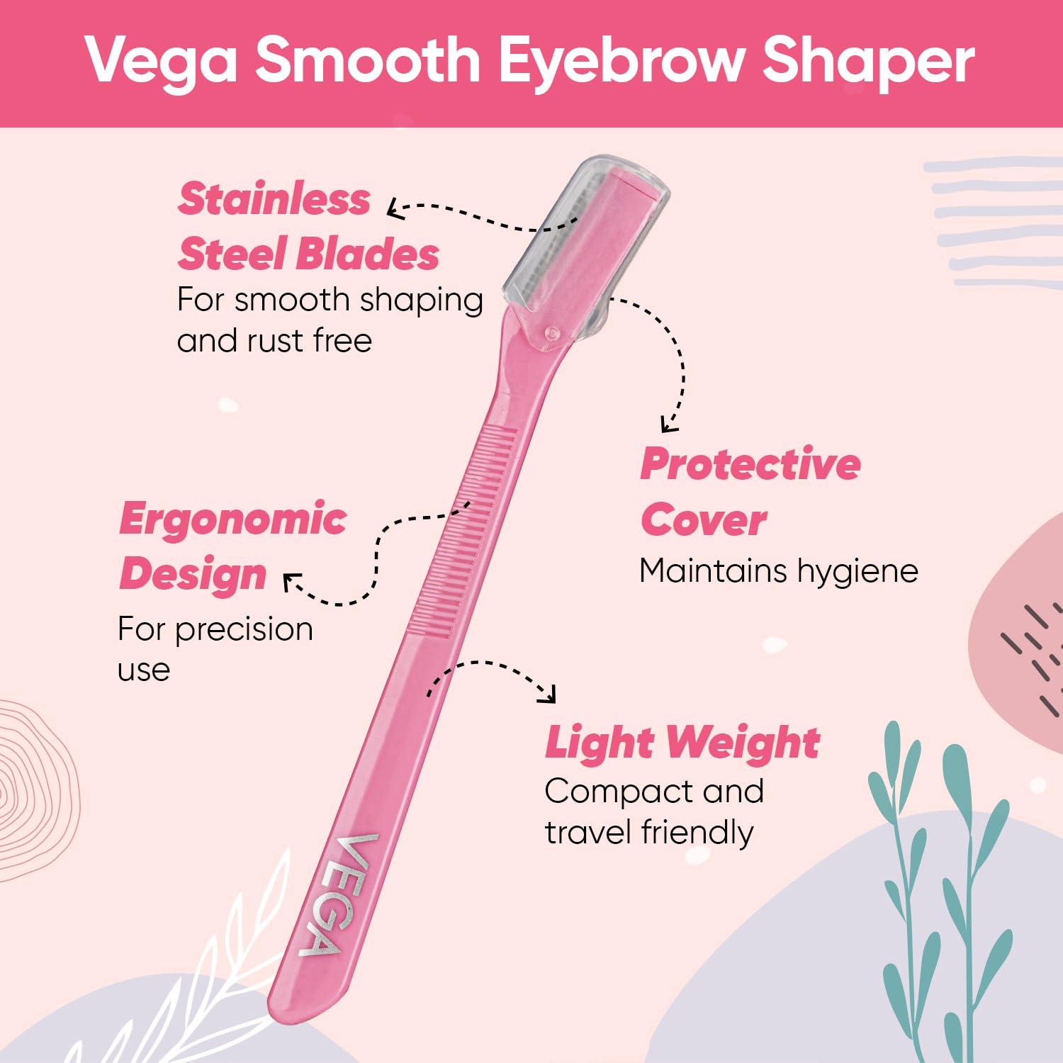 VEGA Vega Eyebrow Shaper for Women - Pack of 3 Reusable Face Razor, Painless Facial Hair Removal, Razor for Face, Eyebrows, Upper Lips, Chin, Side Locks, Forehead, (ESS-01)