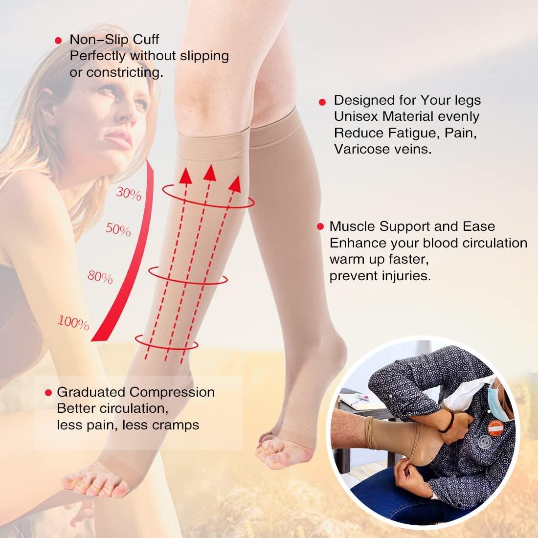 KASTWAVE Open Toe Compression Socks, 20-30 mmHg Toeless Compression Stockings, Knee High Calf Compression Socks, Support Hose for Varicose Veins, Nursing & Maternity, Relief Shin Splints, Men & Wome, (1 Pair)