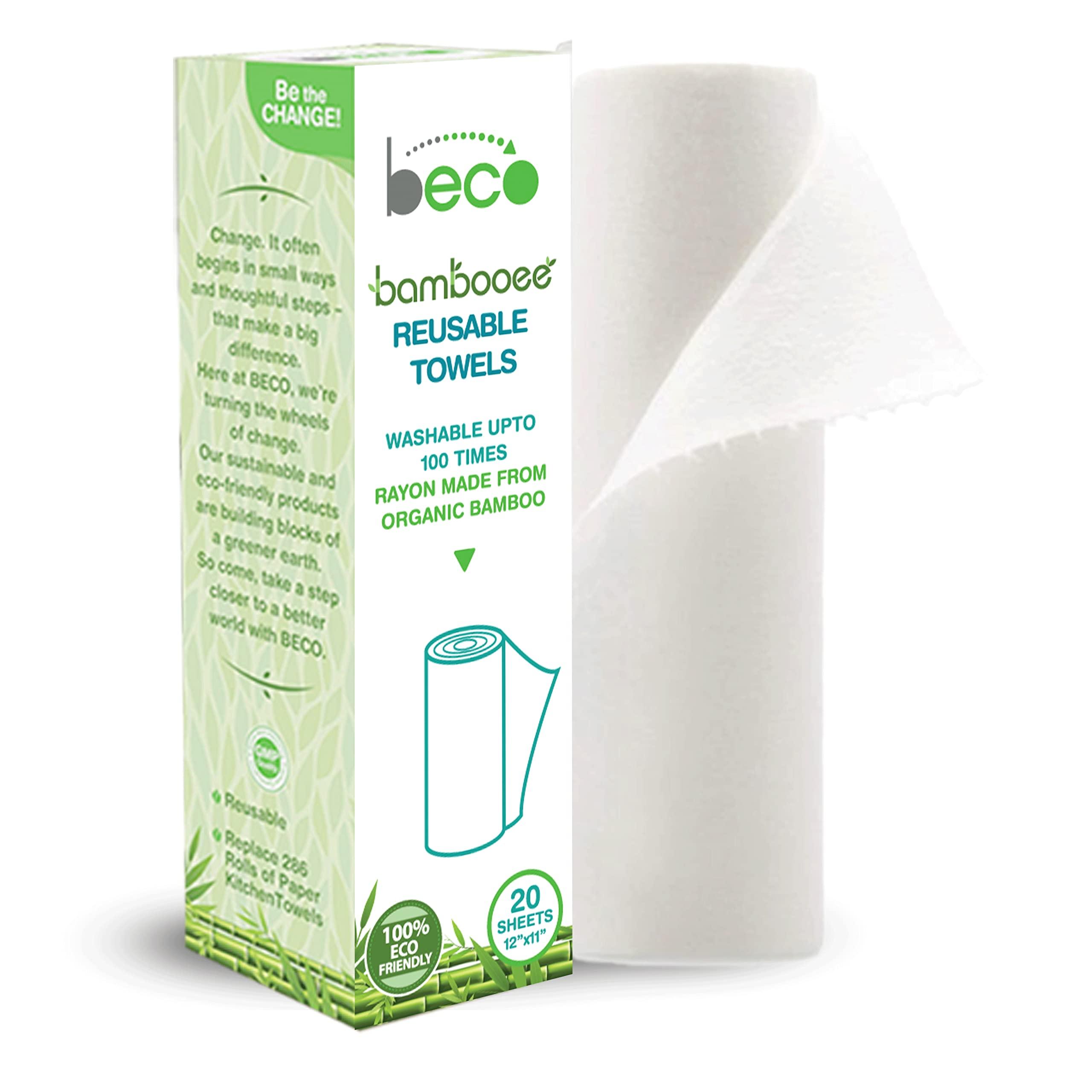 beco Reusable Kitchen Towel Roll (20 Sheets) Natural & Organic Bamboo Cloth No Tree Paper Towels and Biodegradable & Eco Friendly Brand Beco! Bambooee Natural Facial Tissue Carbox 200 Pulls (Pack of 3)