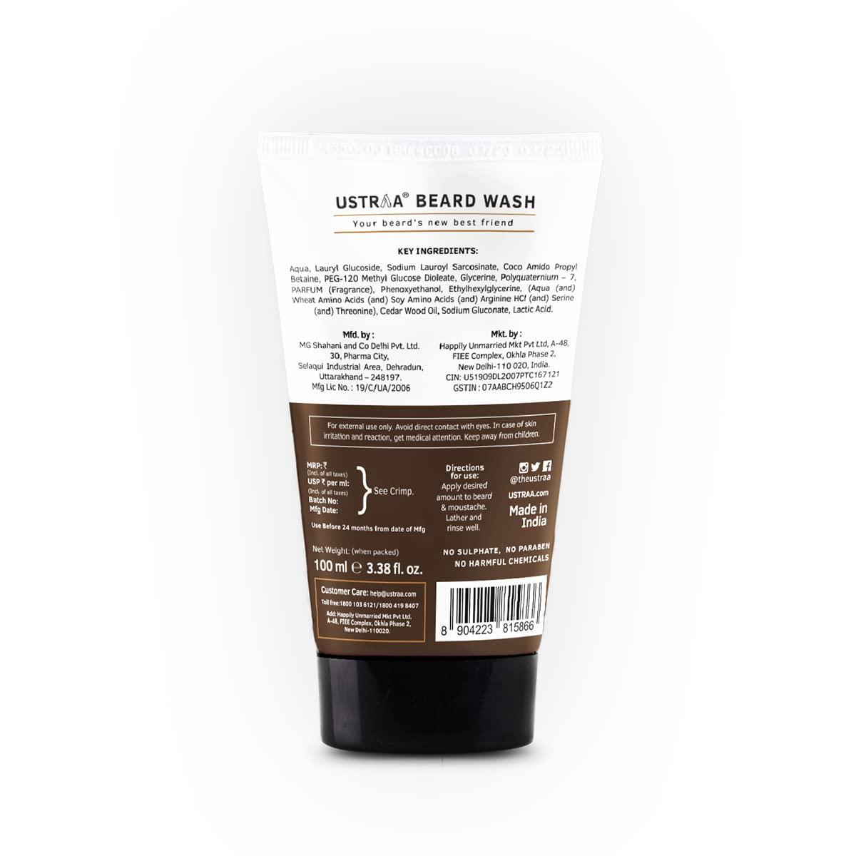 Ustraa Ustraa Beard Wash Woody - 100 ml - Sulphate-free Beard Wash | Thick Foam, No Post-wash Dryness, Cleansed & Smooth Beard | Beard Shampoo for Germ-Free Beard