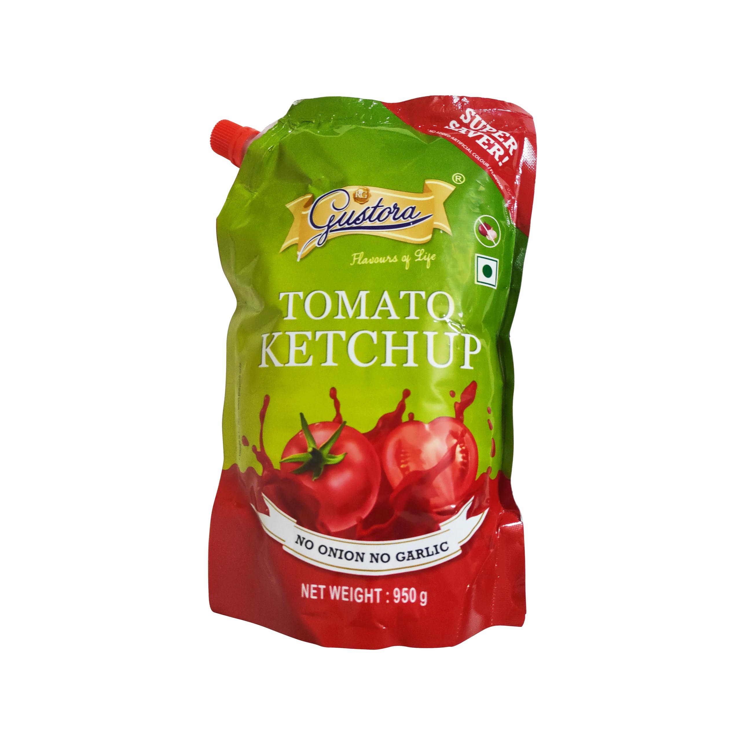 Gustora Gustora Real & Natural Tomato Ketchup I Super Saver Combo I Rich & Smooth I Vegetarian I No Onion No Garlic Jain Tomato Ketchup (950 gm) I No Preservatives & Artificial Color (1.95 Kg)