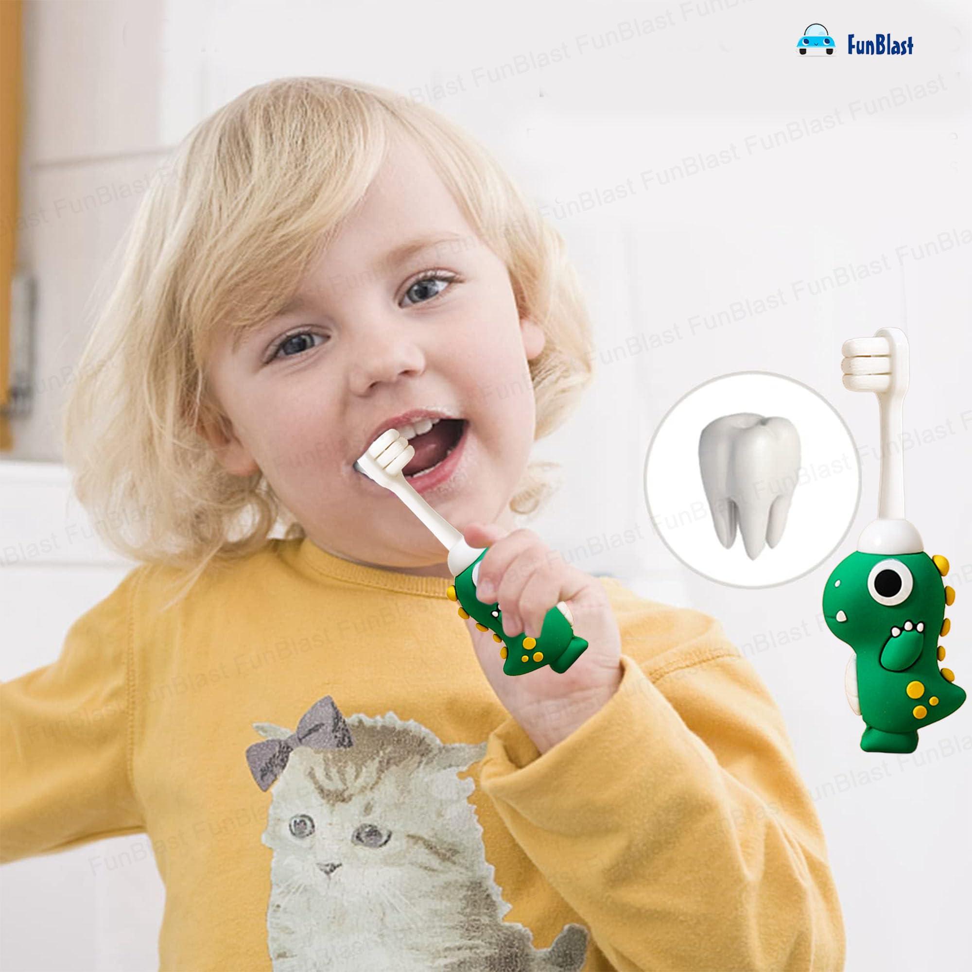 FunBlast FunBlast Kids Toothbrush Cute Dino Design Soft Tooth Brush, Extra Microfiber Soft Bristles Toothbrush for 3-6 Years old Children, Manual Toothbrush for Kids (Green)