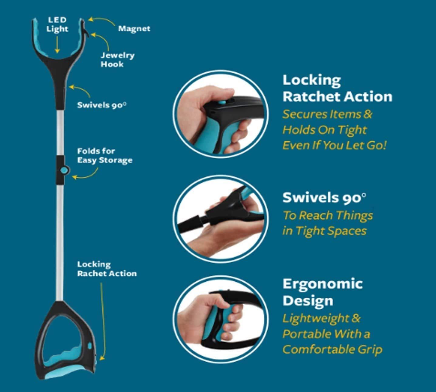 MEETZONE Pick up Helping Hand Grabber Reach Arm Extension Tool | Ratcheting Grabber Reaching Aid Grabbing Reaching Pick Up Tool