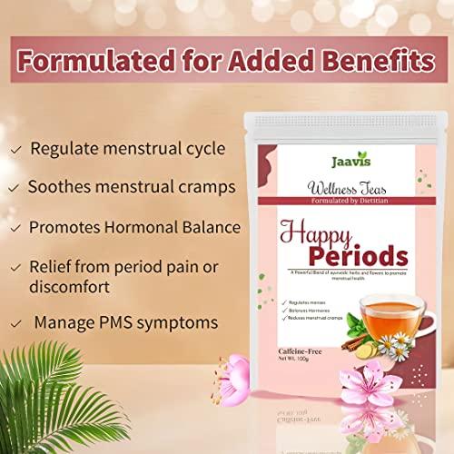 Jaavis JAAVIS Happy Periods Tea | For PCOD & PCOS | Dietitian Formulated | Regularise Periods & Promotes Hormonal Balance | Caffeine-Free | 100g