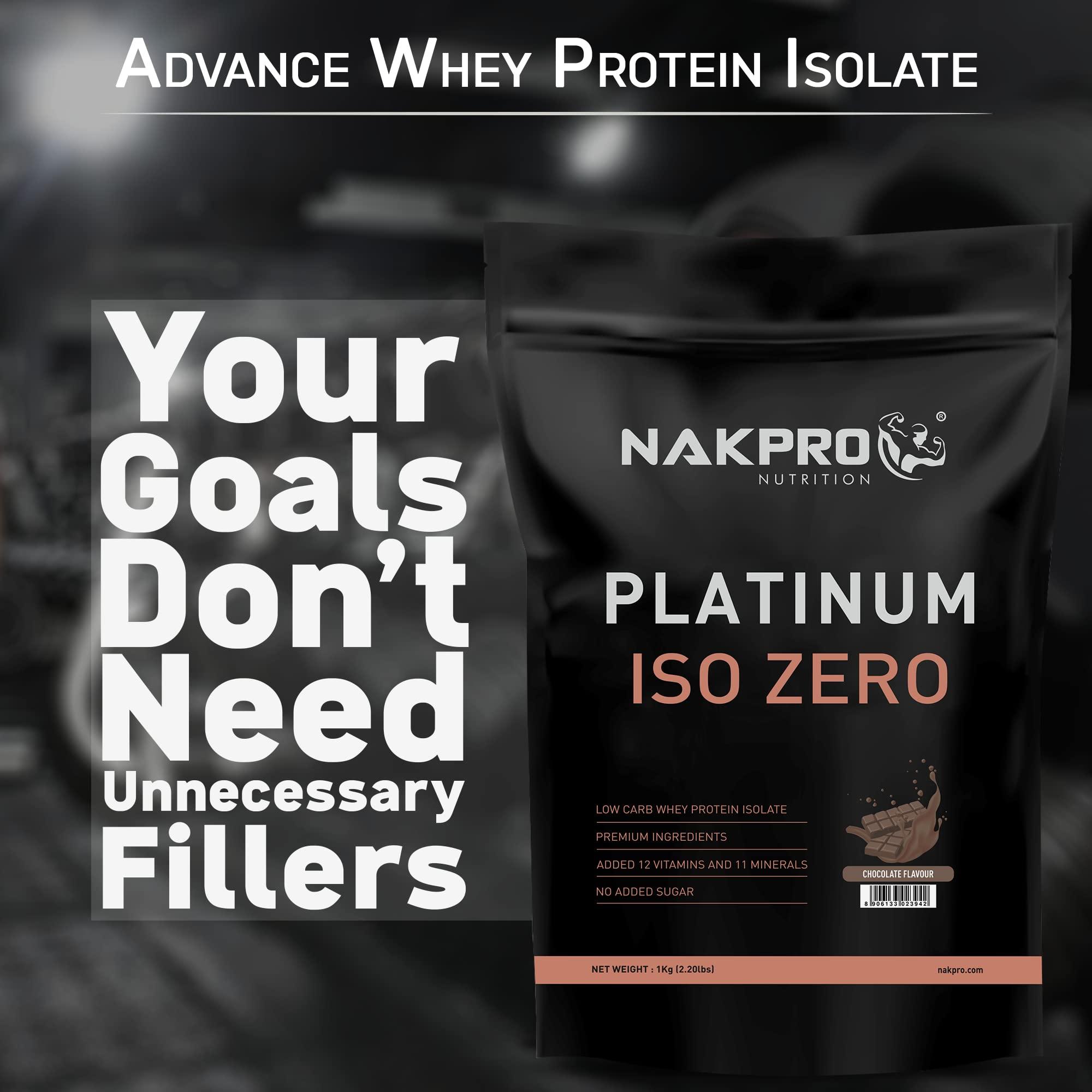 NAKPRO NAKPRO PLATINUM ISO ZERO 100% Whey Protein Isolate |Low Carbs|Added Vitamins & Minerals | Easy Mixing, Easy Digesting Whey Protein Supplement Powder for Men, Women & Athletes | 1 Kg Chocolate Flavour