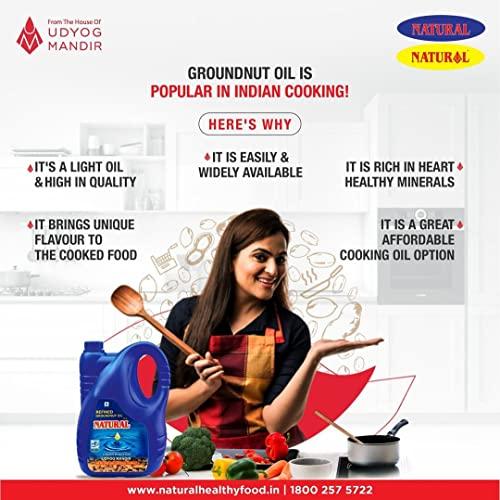 Natural Natural - Refined Ground Nut Oil | Mungfali Oil | Peanut Oil For Cooking | Zero Cholestrol | Added Vitamins | Healthy Cooking | 5 Ltr | Pack of 1