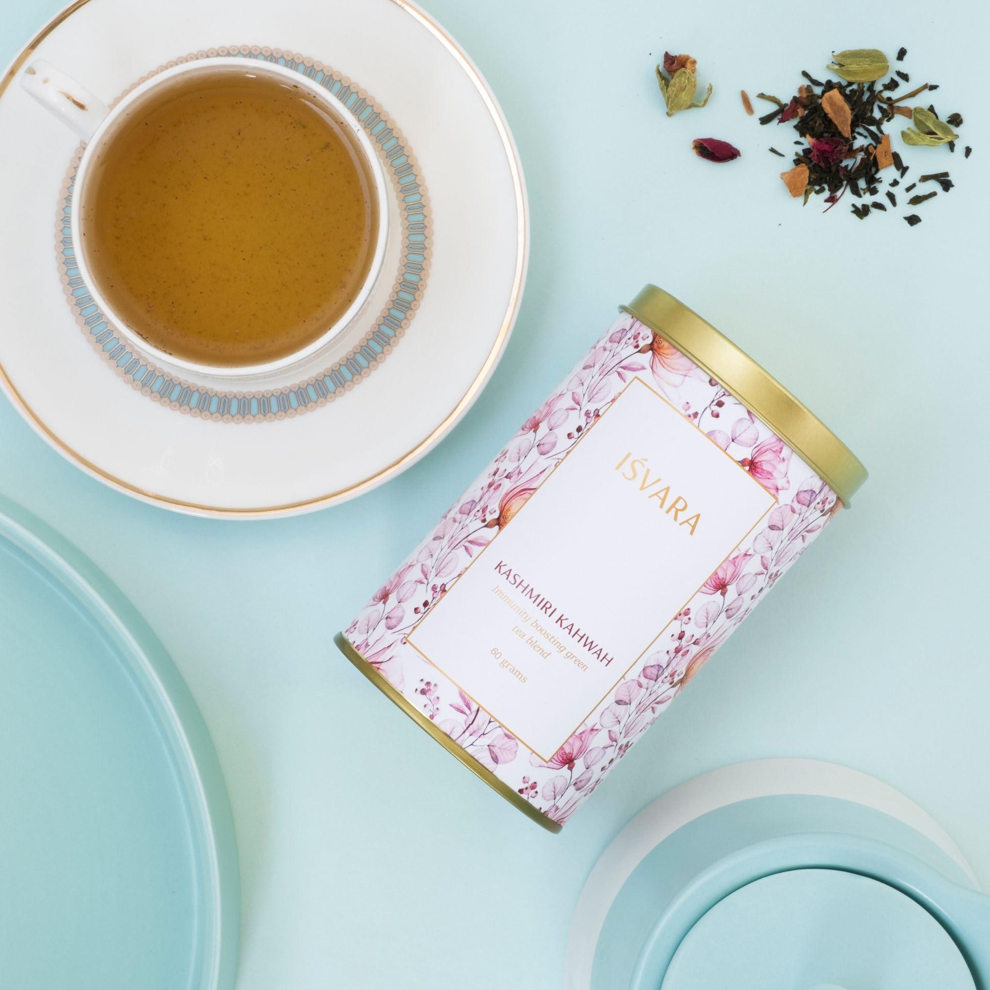 ISVARA ISVARA Green Tea - Kashmiri Kahwah Mix of Rose, Kashmiri Saffron with Cinnamon & Cardamom, Ultimate immunity booster 40gm