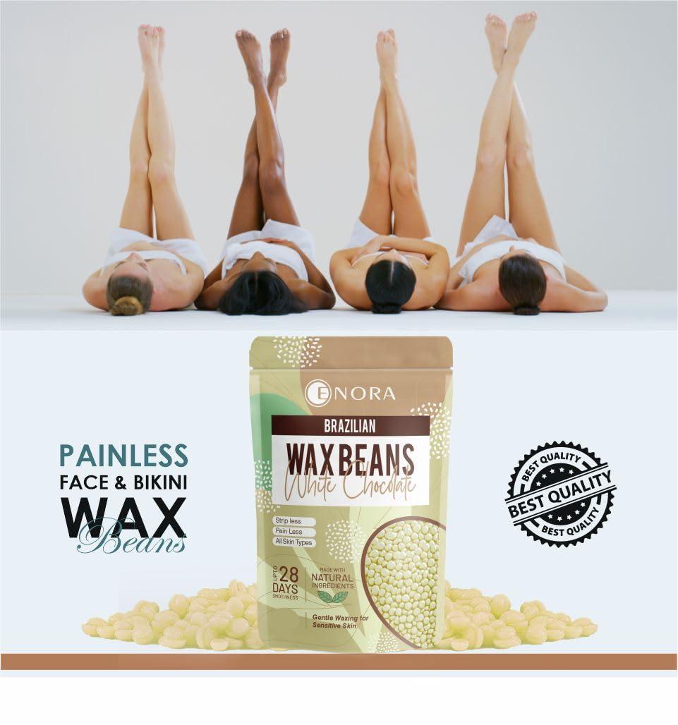 ENORA ENORA Hair Removal Brazilian Hard Wax Beans For Face, Eyebrow, Back, Chest, Bikini Areas, Legs, Arms And Beards,Black Head, Tan, Dead Skin | Smooth | (300 Gram, WHITE CHOCOLATE)