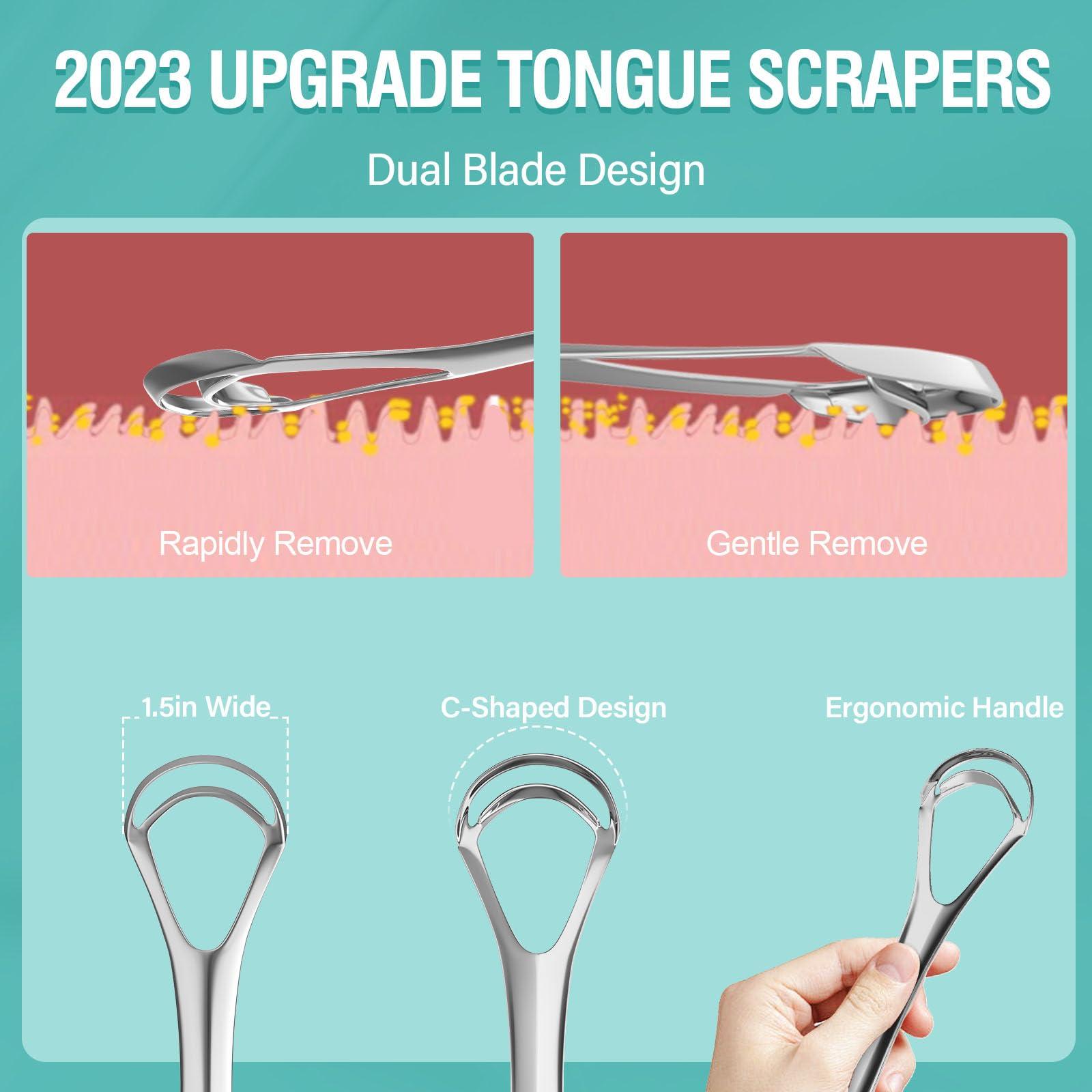 RONAVO RONAVO Tongue Scraper for Adults (4 PC), New 2023 Tounge Scraper Dual Scraping Head with Travel Cases, Stainless Steel Tongue Cleaner Fresh Breath, Oral Care, 2 Colors
