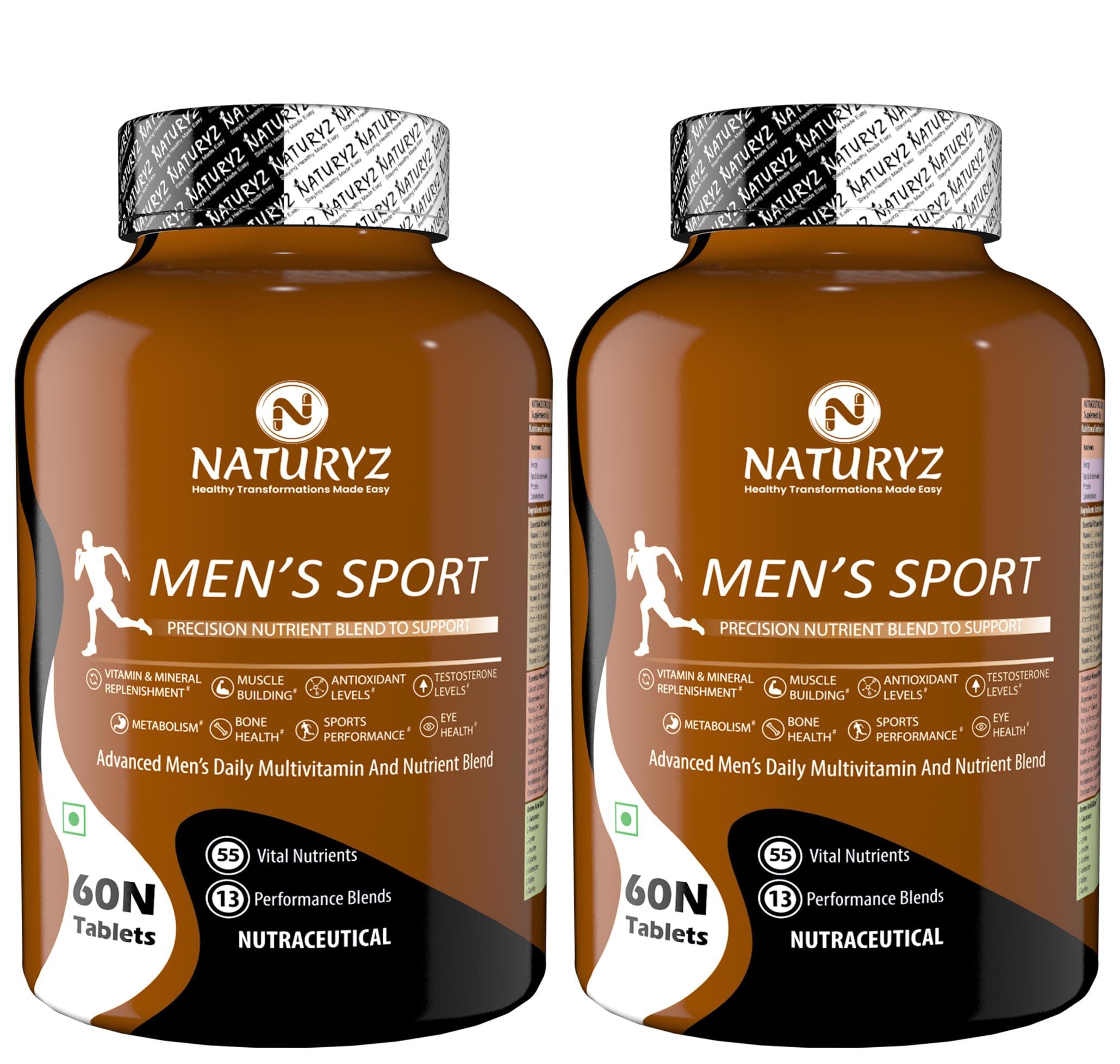 Naturyz NATURYZ MEN\'S SPORT Specialized Daily Multivitamin for Men with Highest 55 Nutrients (Vitamins, Minerals, Aminos, Enzymes, Antioxidants, Herbal Extracts ) and 13 Performance Blends for Muscle growth, Energy, Strength & Immunity - 60 Tablets(Pack of