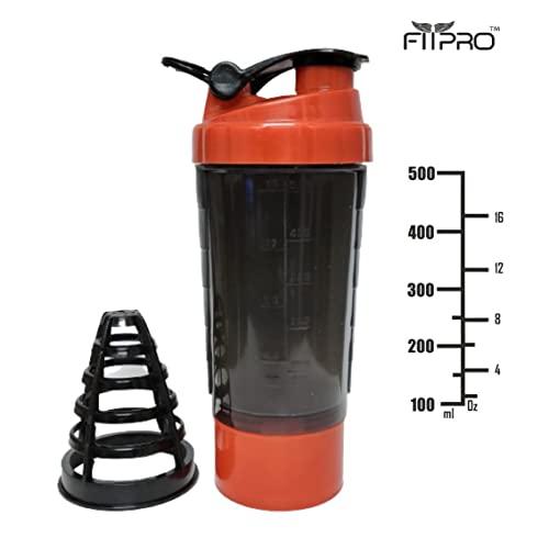 PREM PLAST INDUSTRIES Beast RED Cyclone Gym Shaker 500 ML Shaker Bottle with Extra Protein Compartment 100% Leakproof