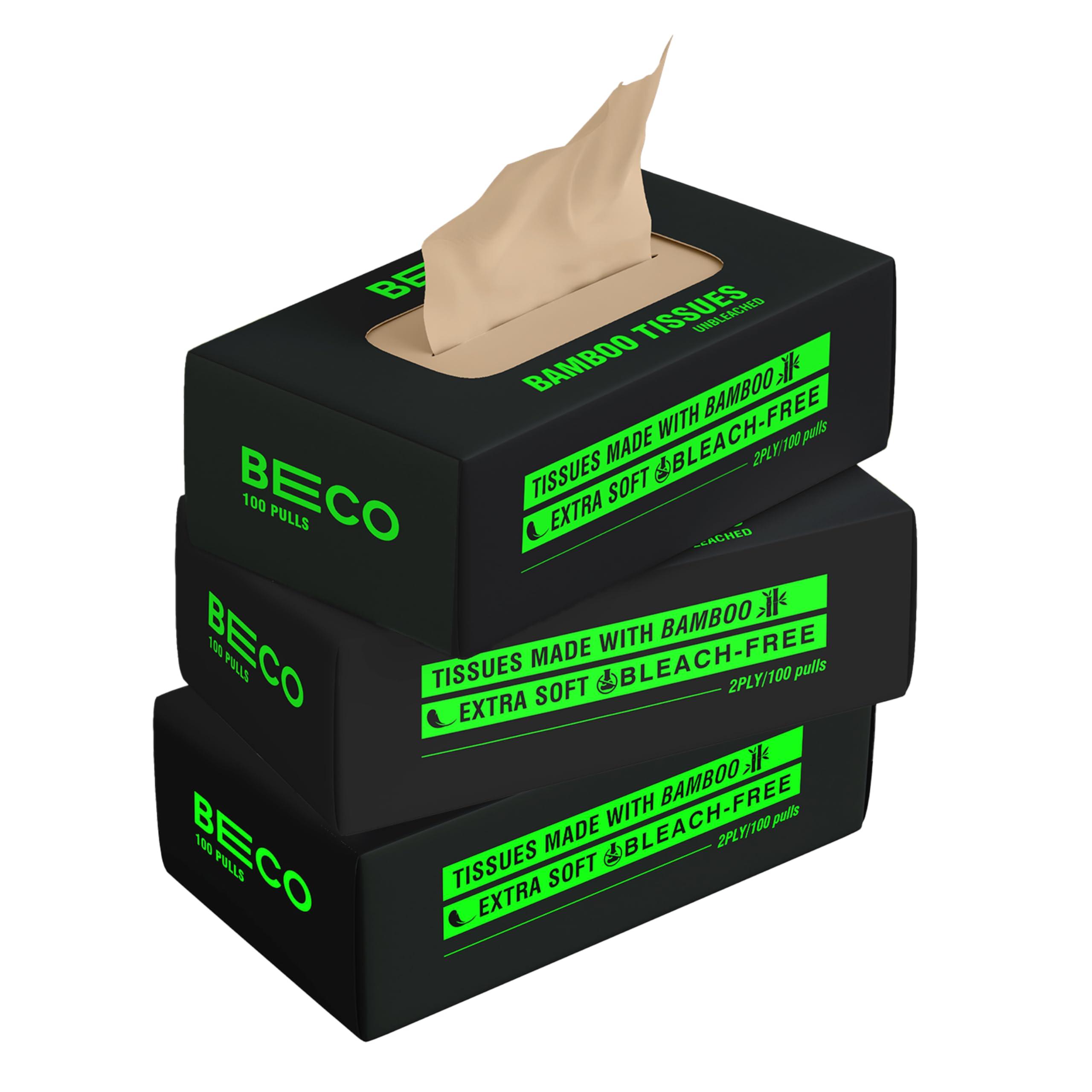 Beco Beco Bamboo Super Soft 2-ply Car Tissue Box| Facial Tissue-100 pulls x 3 Packs (300 Pulls) | 100% Natural & Ecofriendly