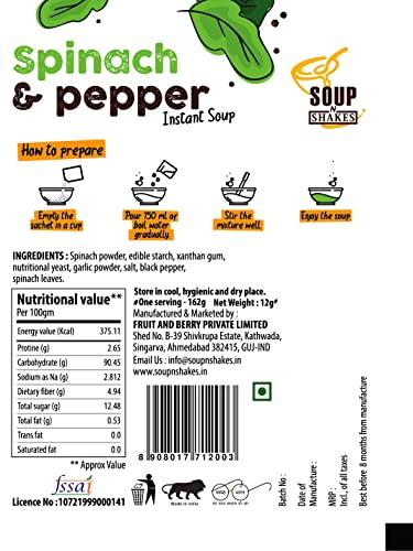 SOUP N SHAKES SOUP N SHAKES Spinach Pepper Soup And Carrot Beetroot Soup Packets, Healthy Natural Ready To Cook Vegetable Soup Mix Powder, Pack of 10 (120 GR)