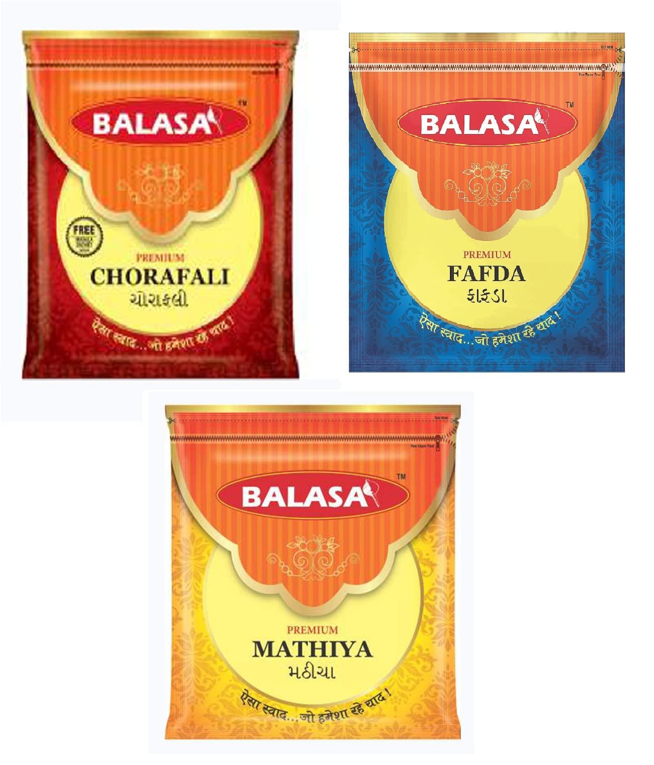 Balasa Balasa Chorafali + Mathiya + Fafda Papad 600 Gms - COMBO (Pack of 3) Indian Snack Papad/Pappadam/Appalam