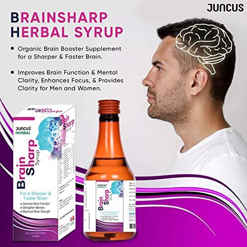 JUNCUS Brainsharp Ayurvedic Syrup (Pack of 4) for Memory, Focus, Concentration, Clarity, Learning and Accuracy With Brahmi, Shankhpushpi, Ashwagandha, Tulsi, Bhringraj - 200 ml
