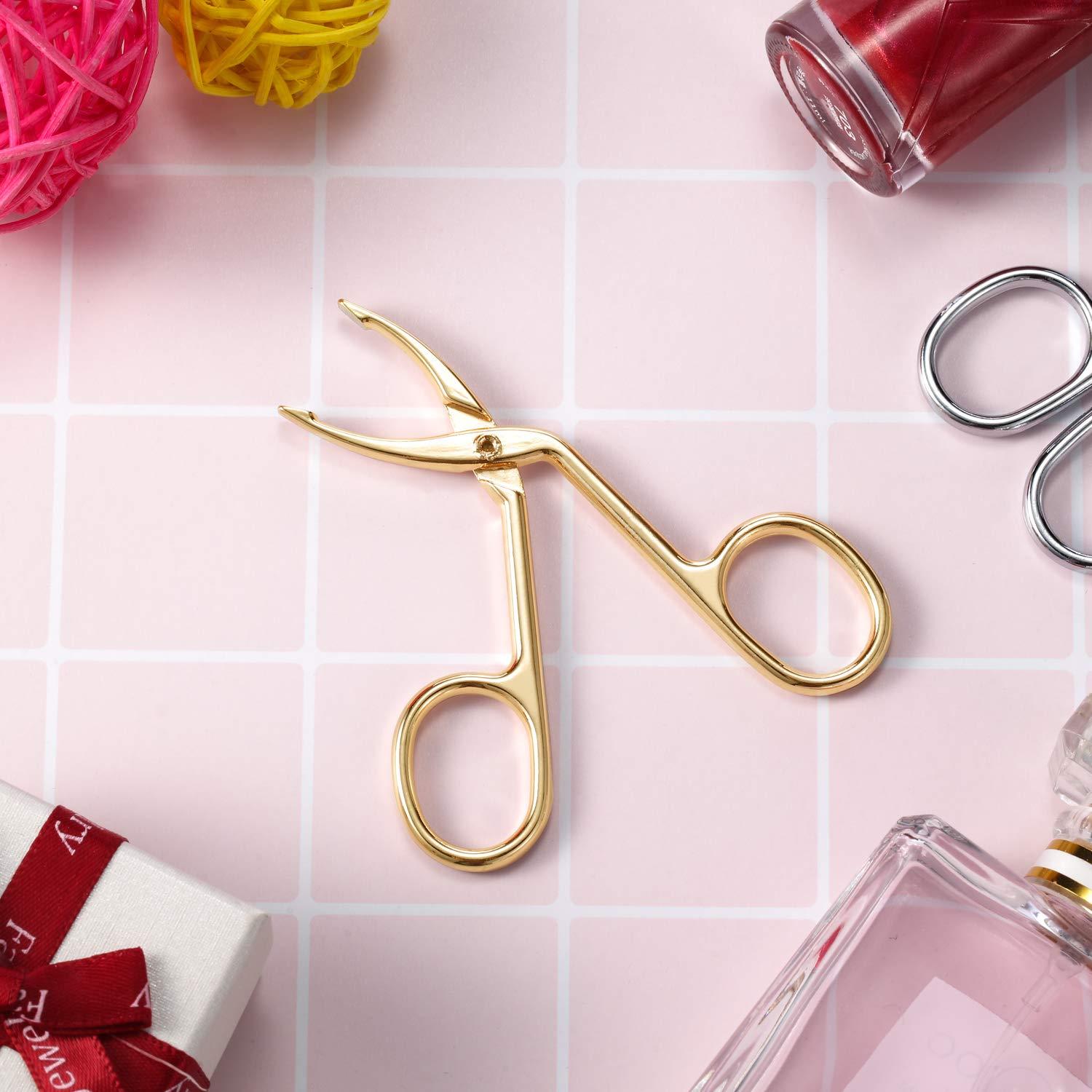 Hicarer 3 Packs Eyebrow Tweezers, Scissors Shaped Eyebrow Straight Tip Tweezers Clip, Flat Tip Tweezers Hair Plucker, Straight Tip Hairgripping Eyebrow (Gold Plated)