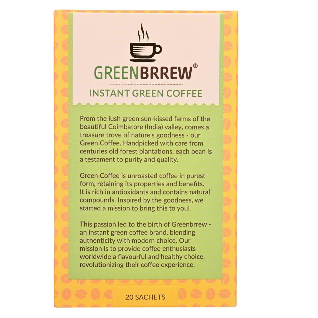 GreenBrrew Greenbrrew Instant Lemon Coffee Mix | 100% Unroasted Arabica Coffee Beans | Green Coffee Extract (\"PL-AAA\") + Probiotics | Hot & Cold Coffee | 20 Sachets, 60g Each - (Pack Of 3)