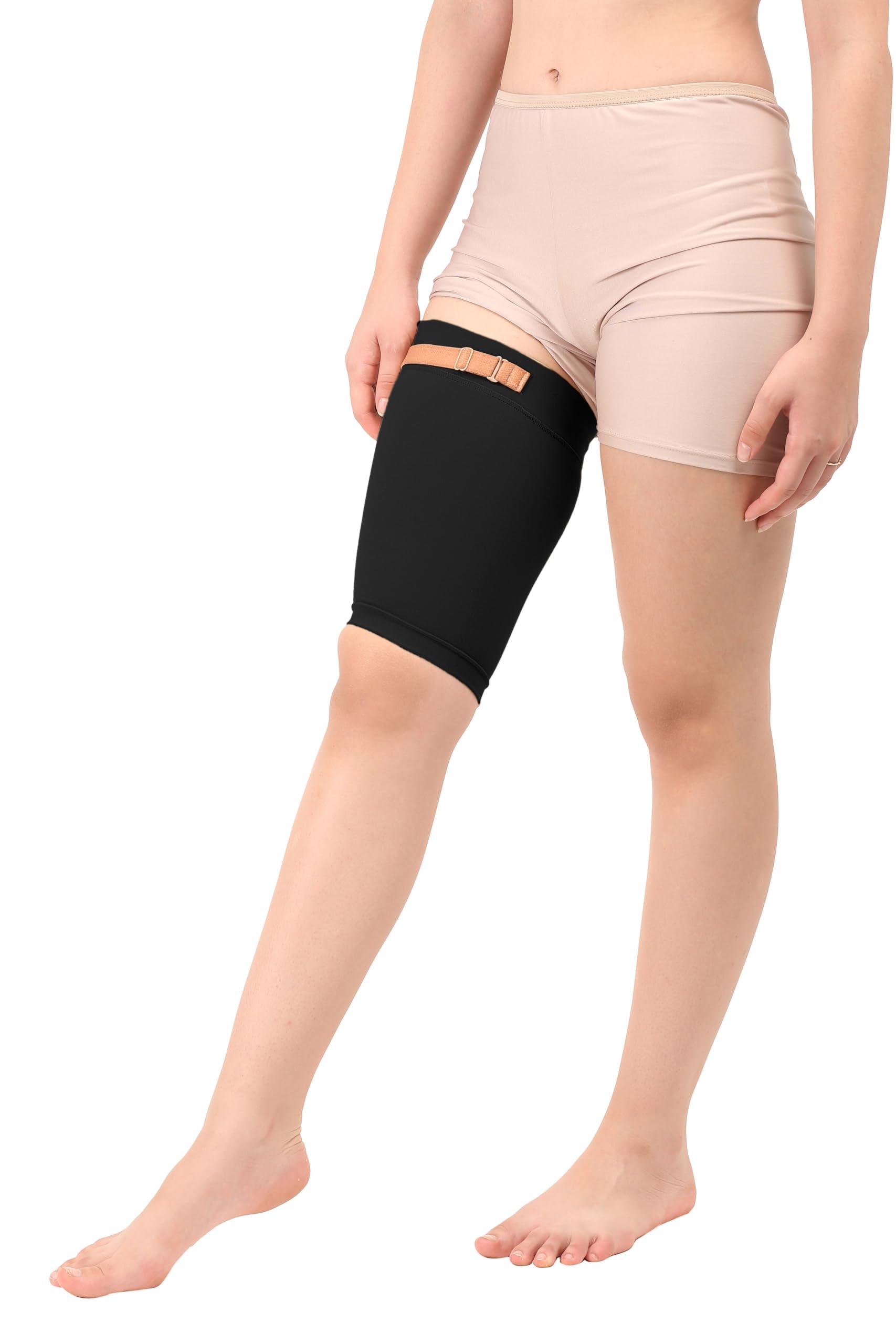 Dermapress Medical Compression Thigh Support Sleeve || MODERATE COMPRESSION || COTTON FABRIC || Groin Support Sleeve || Hamstring Compression Sleeve || Burn recovery || (XXL, Black)