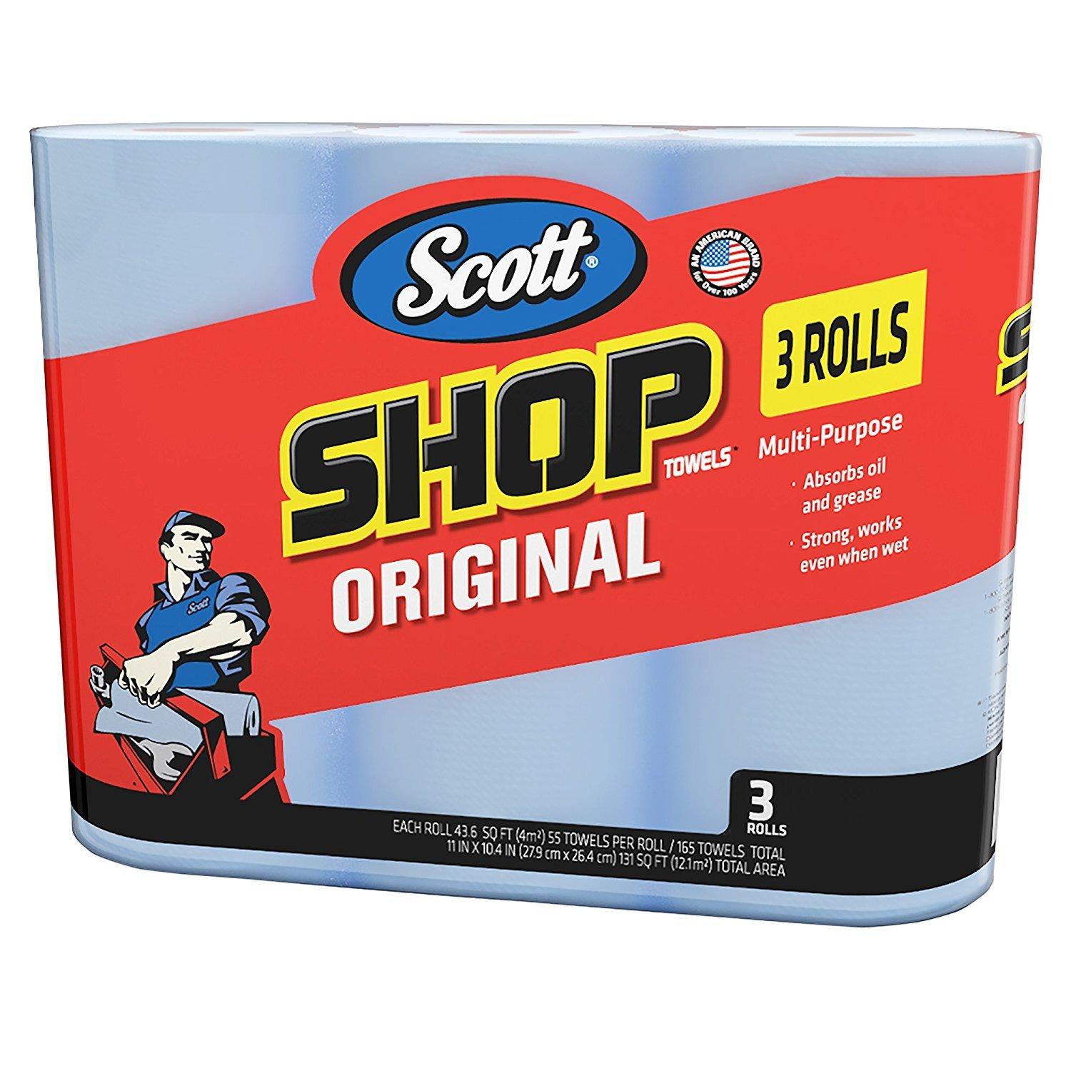 SCOTT SHOP ORIGINAL Scott 75143 Scott Shop Towels, Blue (3 Rolls, Pack of 165)