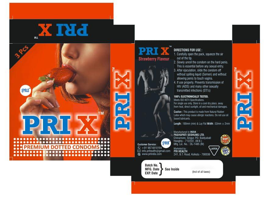 PRI X PRI X Premium Dotted Condoms Strawberry Flavour 60 Pcs