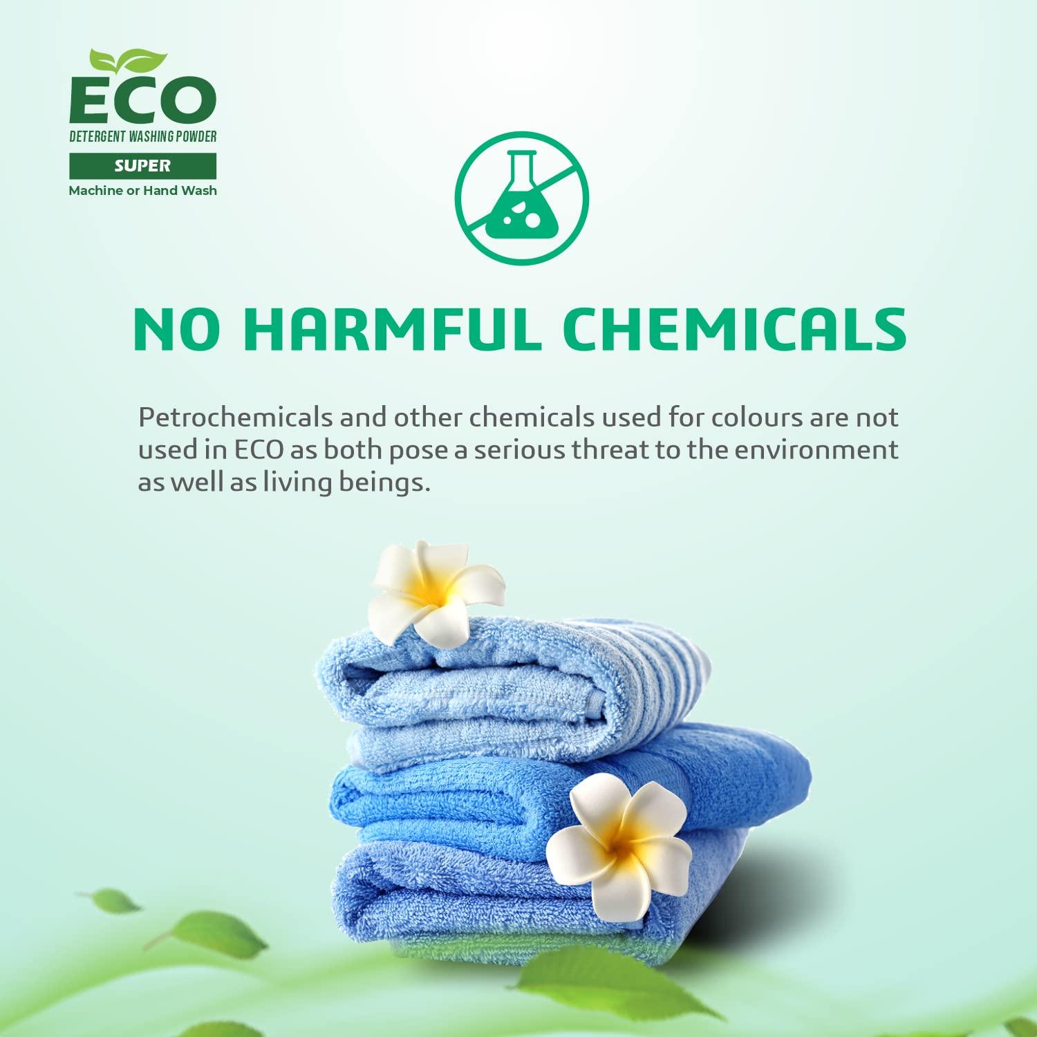 ECO ECO Detergent Washing Powder No Harmful Ingredients | made with Natural ingredients, Phosphate free No Sulphates, No Caustics | Laundry Detergent Powder for Front & Top Load (1 Kg, Super)