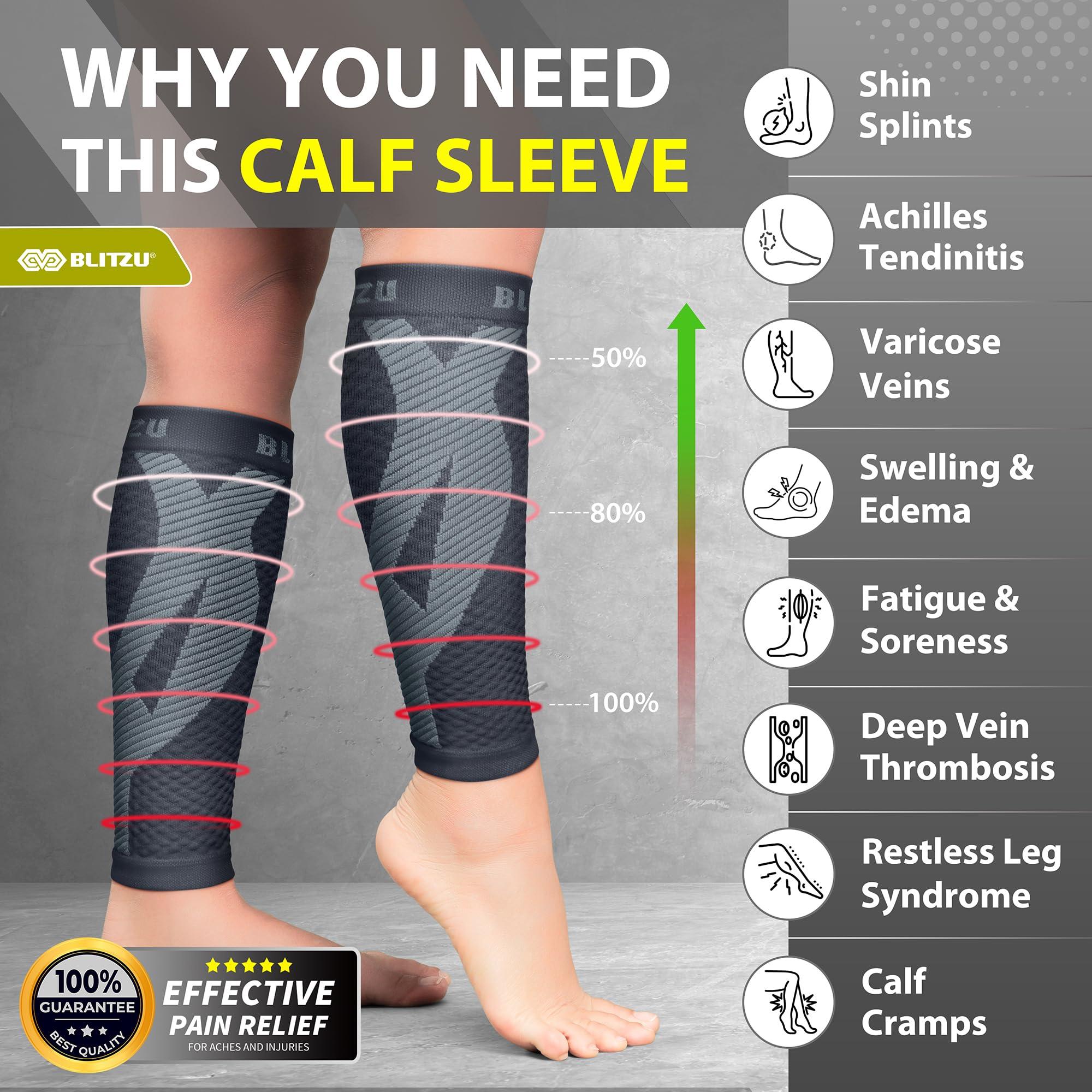 BLITZU BLITZU Calf Compression Sleeves For Women & Men Leg Compression Socks for Runners, Shin Splint, Recovery from Injury & Pain Relief Great for Running, Maternity, Travel, Nurses (Gray, XX-Large)